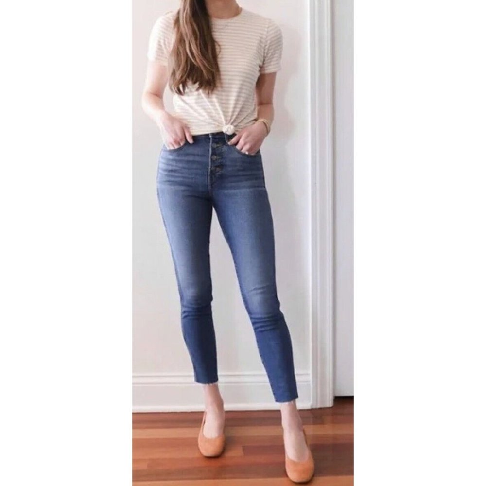 Everlane The Vintage Skinny Jean 26 Ankle High Rise Button Fly Raw Hem‎ Blue $78
